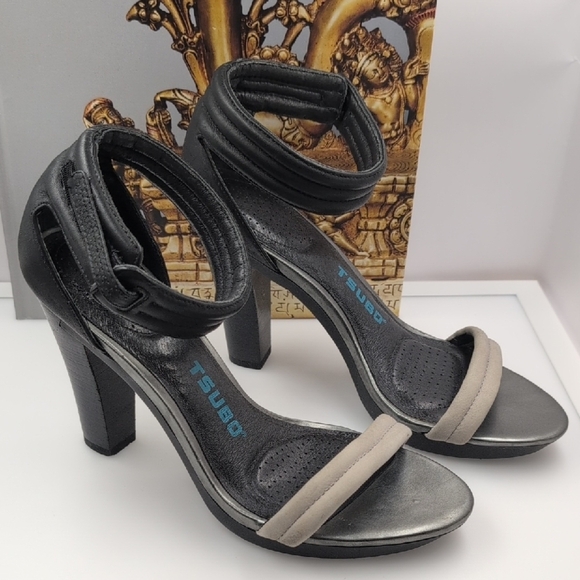 Tsubo Black and Gray Heels with Ankle Strap - Picture 4 of 8